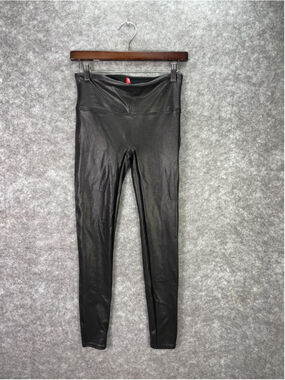Spanx Leggings Womens Medium Black Faux Leather Snake Mid Rise Ankle Shaping